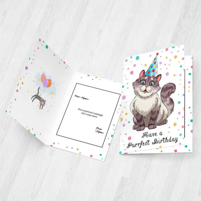 Personalised Purrfect Cat Birthday Greeting Card