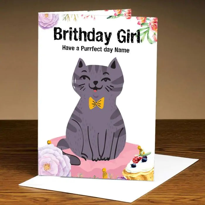 Personalised Happy Birthday Kitty Girl Greeting Card-1