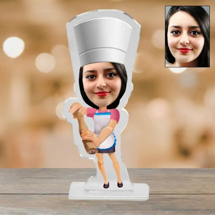 Personalised Lady Chef Caricature Picture Stand-1