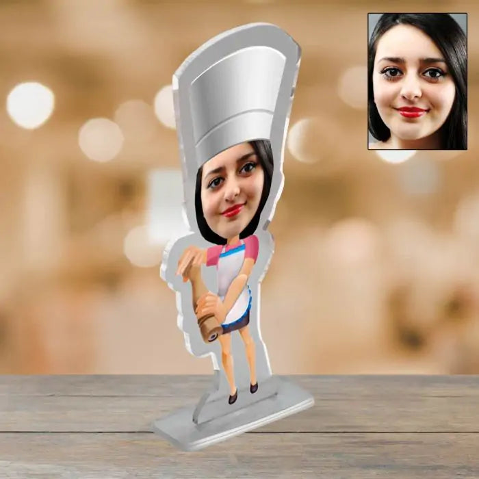 Personalised Lady Chef Caricature Picture Stand-2
