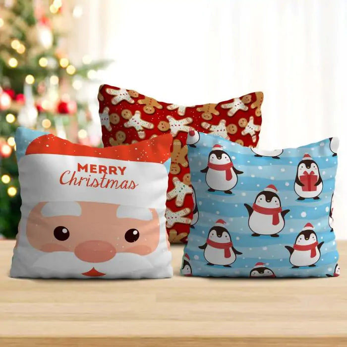 Merry Christmas Decorative Cushions Covers Set of 3