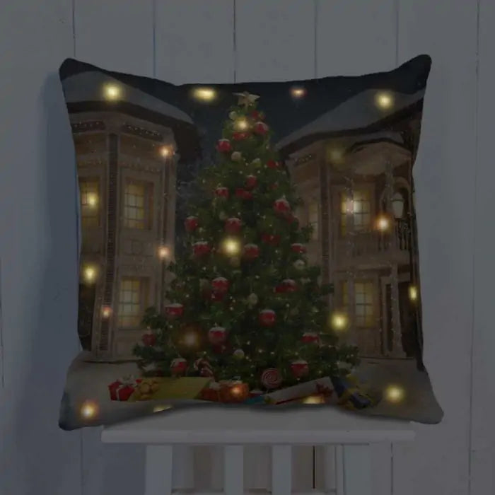 Happy Santa Claus in Christmas sleigh LED Cushion