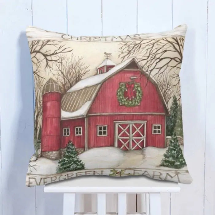 Vintage Noel Retro Barn Christmas Cushion