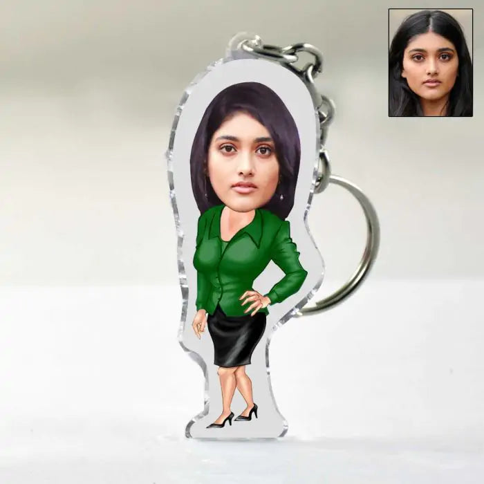 Personalised Business Woman in Green Suit Caricature-1