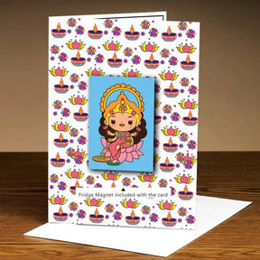Personalised Mata Laxmi Diwali Greeting Card with Fridge Magnet