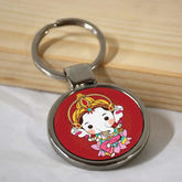 Lotus Cute Bala Ganesha Round Metal Keychain-1