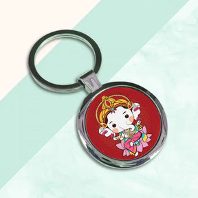 Lotus Cute Bala Ganesha Round Metal Keychain-2