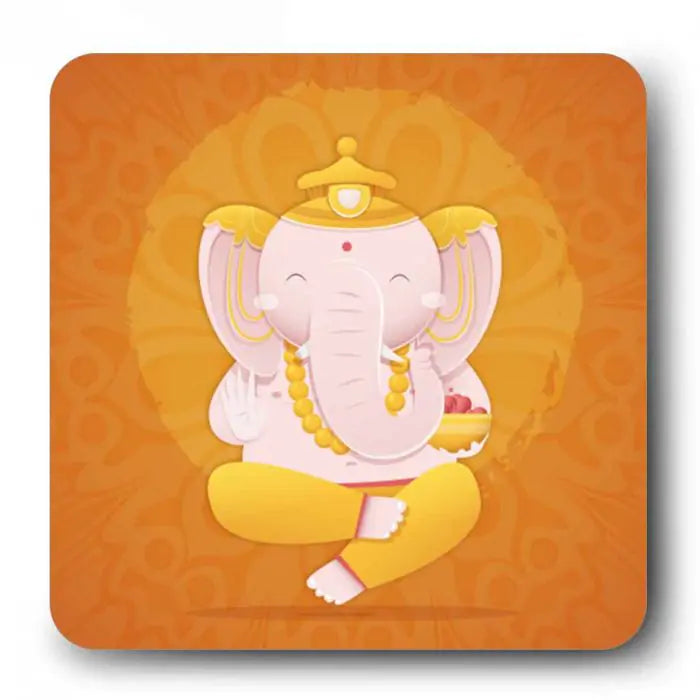 Sitting Bala Ganesha Wooden Fridge Magnet 9 x 9 cm (3.5x3.5)