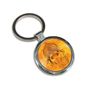 Ganesha Purple Round Metal Keychain-3