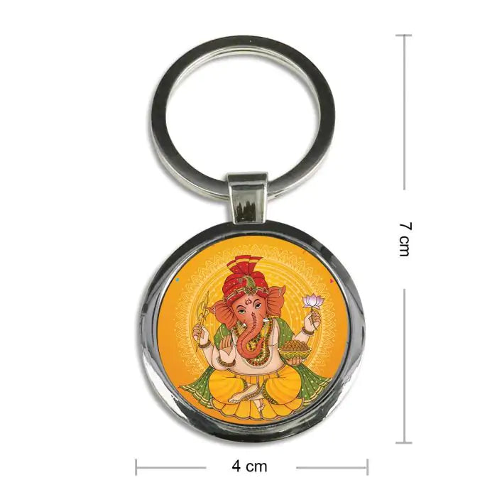 Blessings Ganesha Round Metal Keychain