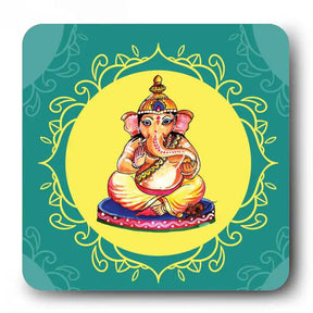Ganesha Blessing Wooden Fridge Magnet 9 x 9 cm (3.5x3.5)