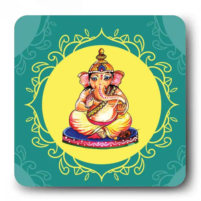 Ganesha Blessing Wooden Fridge Magnet 9 x 9 cm (3.5x3.5)