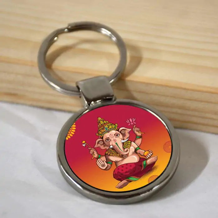 Bala Ganesha Cute Blessings Round Metal Keychain