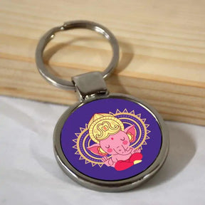 Cute Bala Ganesha Round Metal Keychain