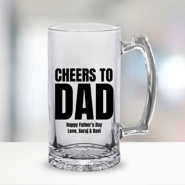Personalised Cheers to Dad Transparent Beer Mug