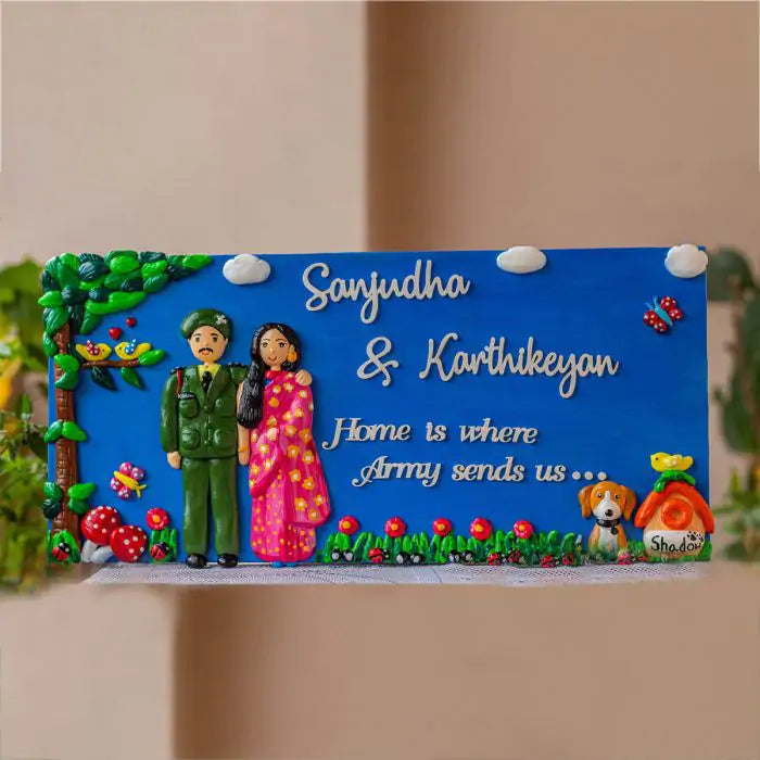 Indian Army themed customized couple nameplate
