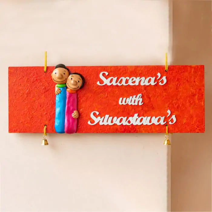 Customized colourful couple themed nameplate