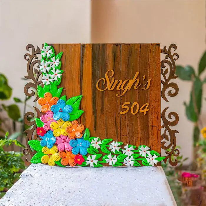 Customized Handcrafted Beautiful Floral House Nameplate