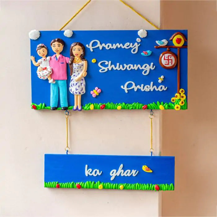 Customized family themed nameplate with a hanging plate