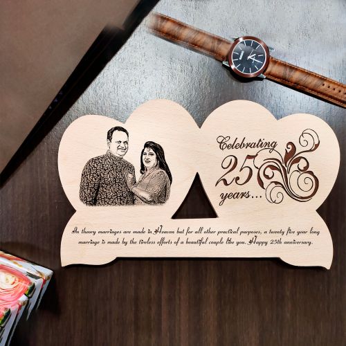 25Th Wedding for Parents Personalized Engraved Photo in Heart Wood