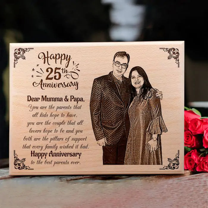 Customized Engraved Wooden Photo Plaque for 25th Anniversary for Parents-1