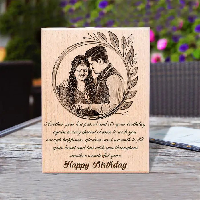 Birthday Gift Personalized Engraved Rectangular Wooden Photo Plaque