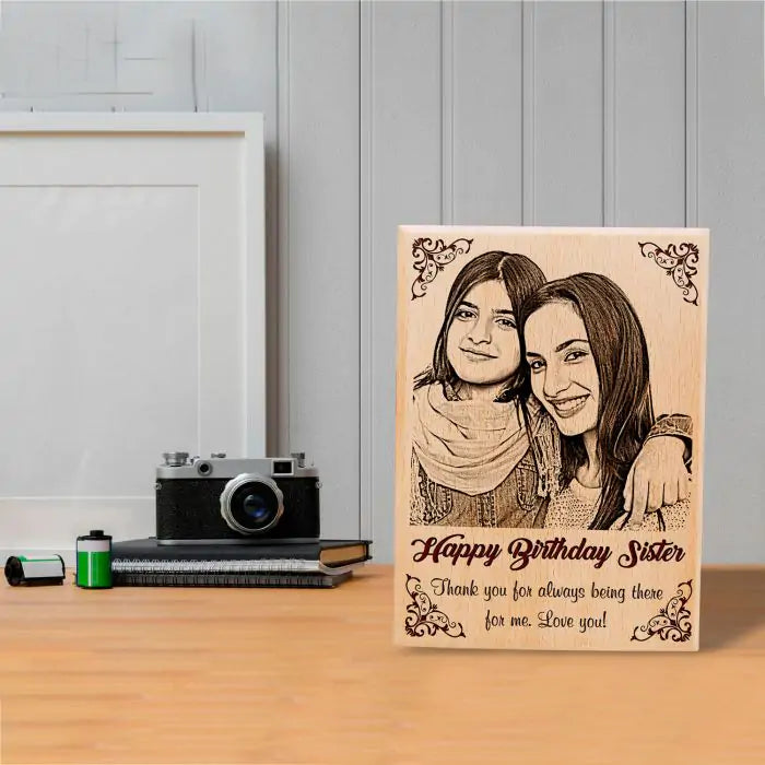 Birthday Gift for Sister Personalized Engraved Plaque Wooden Photo Frame-1