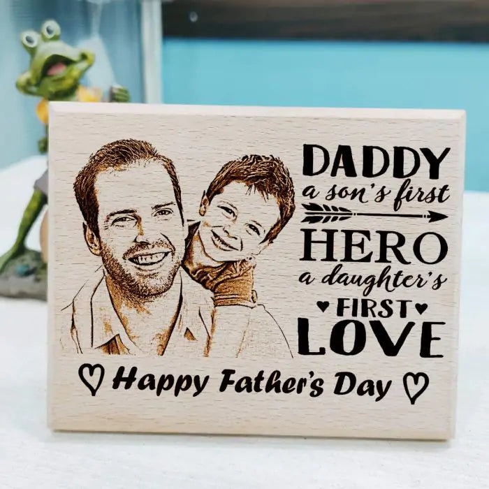 Customized Gift-Super Hero Engraved Photo frame on Wood For Dad