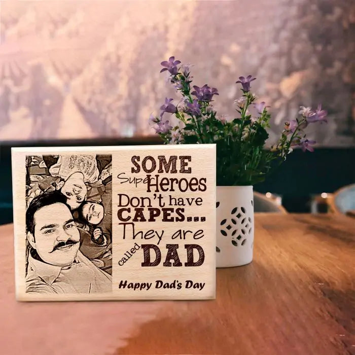 Customized Gift-Super Hero Engraved Photo frame on Wood For Dad-2