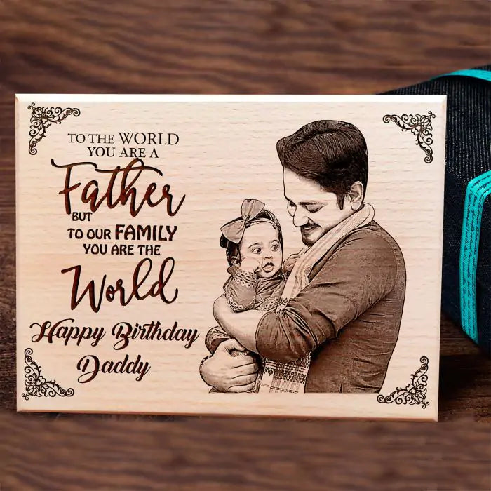 Personalized Wooden Photo Frame with Text Engraving Happy Birthday Daddy-1