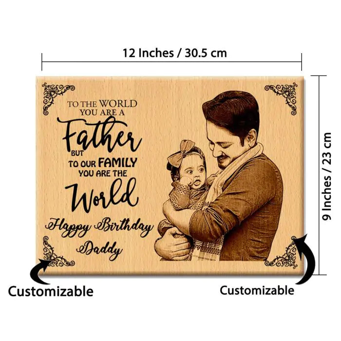 Personalized Wooden Photo Frame with Text Engraving Happy Birthday Daddy