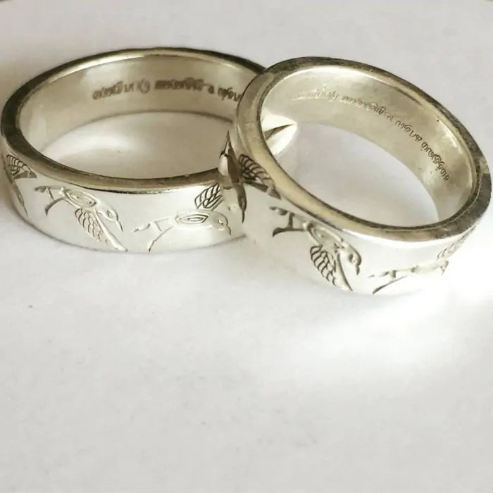 Parrots Engraved Silver Rings-2