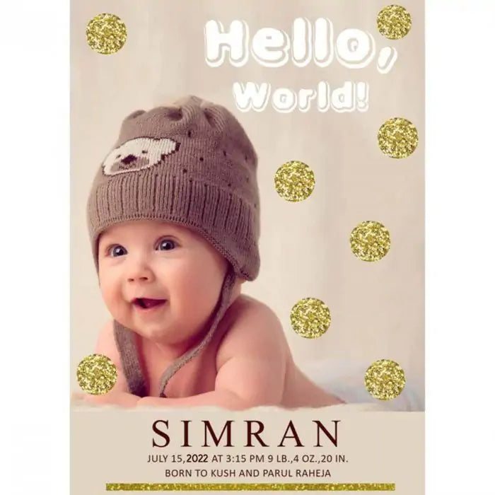 Personalised Hello World Baby Announcement Postcard