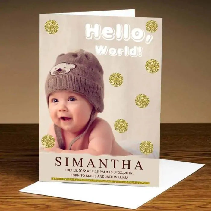 Personalised Hello World Baby Announcement Postcard-1