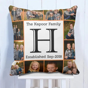 Personalised Family Monogram 12 Photo Cushion