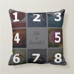 Personalised Life Is Beautiful 8 Photo Cushion