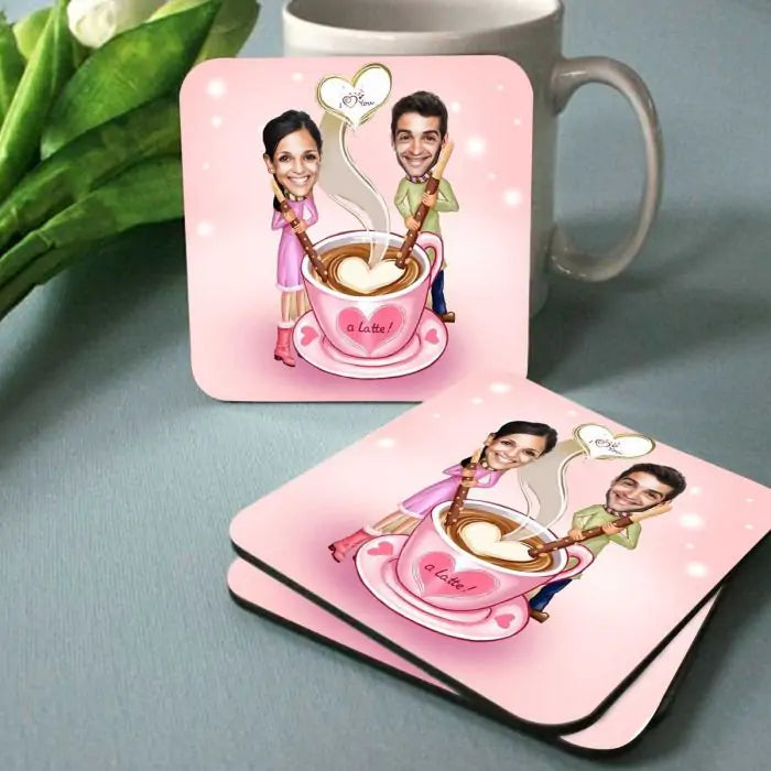 Personalised Love You Latte Caricature  Coasters - Set of 4