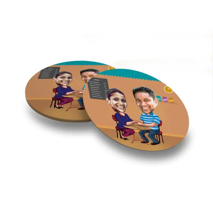 Persoalised Me & You Caricature  Coasters - Set of 4