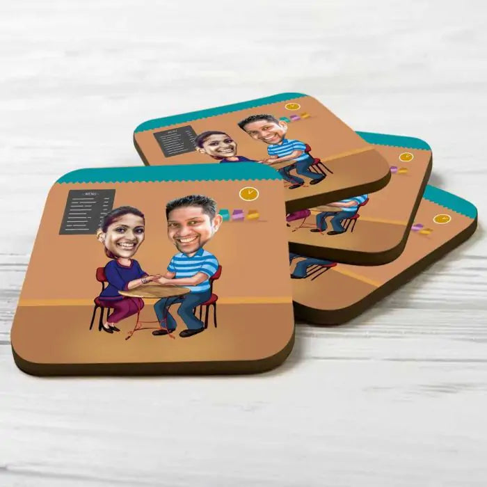 Persoalised Me & You Caricature  Coasters - Set of 4