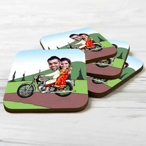 Personalised Lovely Ride Caricature  Coasters - Set of 4