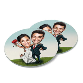 Personalised Happily Ever After Caricatutre  Coasters - Set of 4