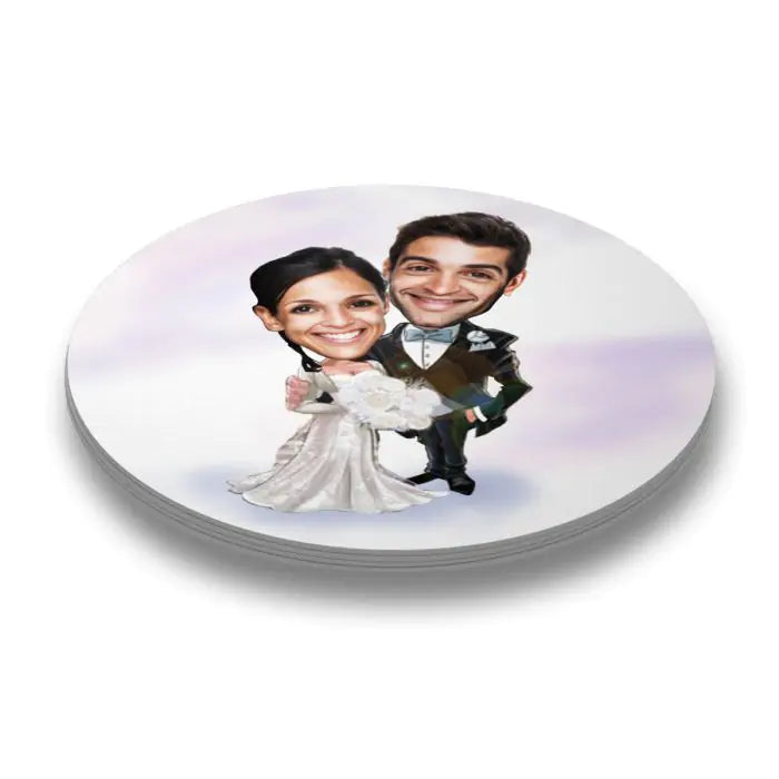 Personalised Wedding Theme Caricature  Coasters - Set of 4