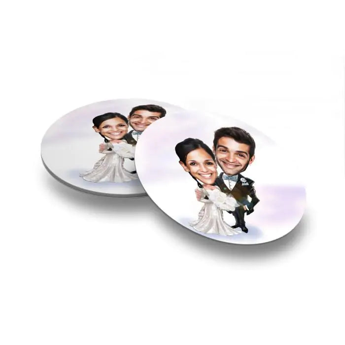 Personalised Wedding Theme Caricature  Coasters - Set of 4