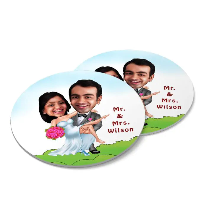 Personalised Mr & Mrs Caricature  Coasters - Set of 4