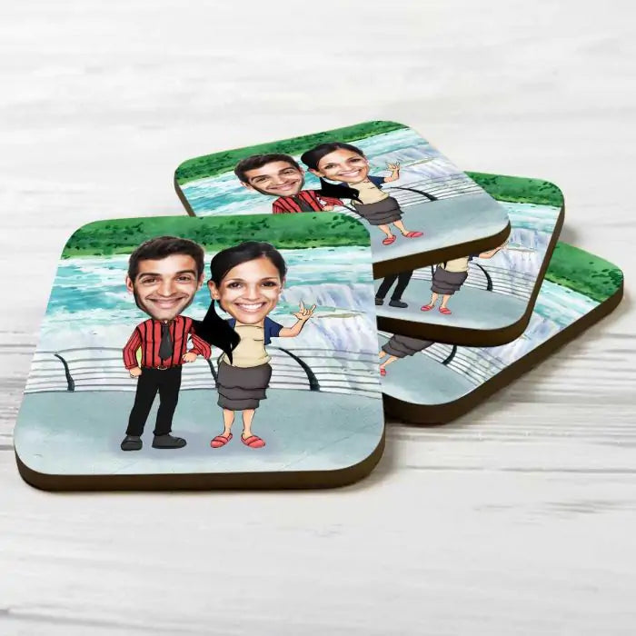 Personalised Smiles Caricature  Coasters-Set of 4