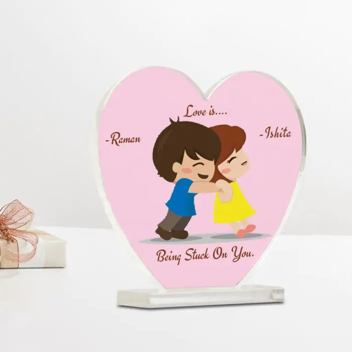 Personalised Stuck On You Heart Acrylic Plaque
