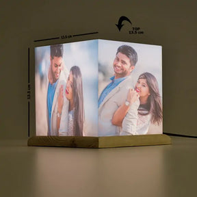 Personalised Cube Lamp With Wooden Base