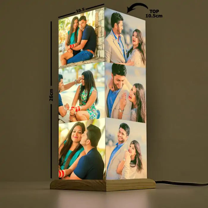 Personalised Glowing Tower Lamp With Wooden Base