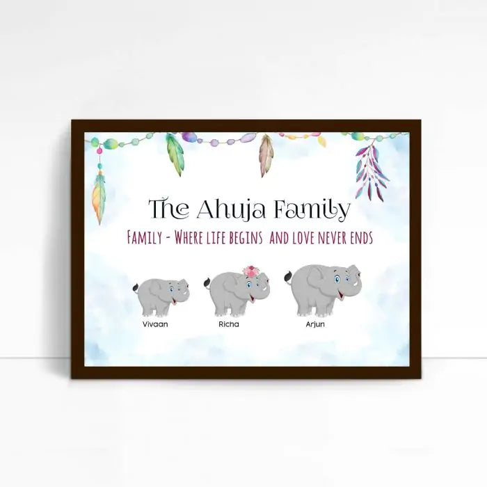 Elephant Theme Personalised Family Poster Frame