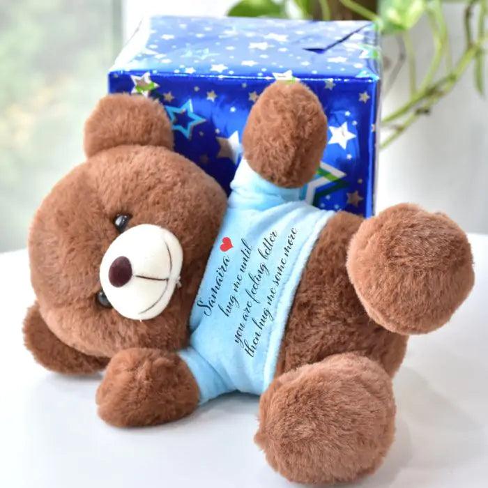 Personalised Get Well Soon Tatty Brown Teddy Bear - Hug Me